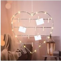 Gravidus LED Dekoobjekt LED Herz 20 warmweiße LEDs mit Holzklammern silber batteriebetrieben