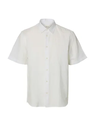 SELECTED MEN - SLMREGCLAUS CLAY LINENBLEND SS SHT NOOS Bright White - Gr. - L