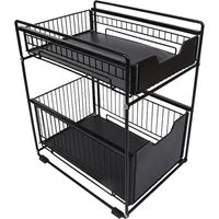 JEOBEST Küchenregal Schubladenregal mit 2 Körben Waschbecken Regal Unterschrank Organizer, Küchenregal zum Rausziehen, Gewürzregal