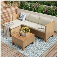 PHI VILLA Gartenlounge-Set, (1 Chaiselongue, 1 Zweisitzer-Sofa und 1 Kleiner Couchtisch, PE Rattan Lounge Möbel Outdoor), 4 Personen Terassenmöbel Außen Gartensofa