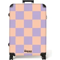 NoBoringSuitcases.com© Hartschalen-Trolley Lila mit rosa Schachbrettmuster 77 cm - 98 L, 8 Rollen, Hartschalenkoffer Groß für 30kg, Frauen Reisekoffer Trolley