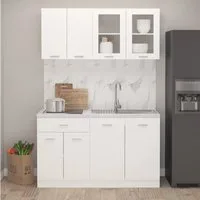 vidaXL Küchenbuffet vidaXL 4-tlg. Küchenzeile Lyon Weiß Holzwerkstoff