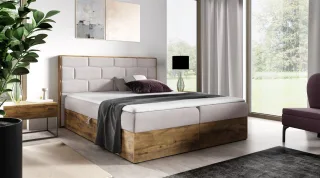 Boxspringbett Bett BEILA 180x220cm Lancelot Eiche Stoff Hellbeige inkl. Bettk...