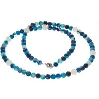 Bella Carina Perlenkette Lange Kette blauer Achat mit Mondstein