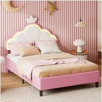NMCXXO Polsterbett Pinkes Bett mit modernem Design und LED-Beleuchtung (Kopfteil hochstellbar), Perfekt für stilvolle Schlafzimmer – komfortabel und einzigartig
