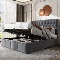 STILVORA Polsterbett 180x200 Bettgestell Funktionsbett Jugendbett mit Stauraum,Samt, grau