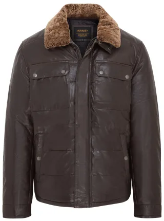 Braune Steppjacke aus Leder für Herren - Farsund