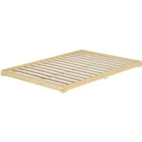 ERST-HOLZ Massivholzbett Futonbett Massivholz Extra Niedrig Kiefer Massivholz 140 x 200 cm, Kiefer farblos lackiert