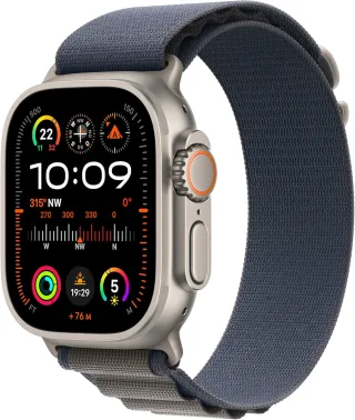 Apple Watch Ultra 2 [GPS + Cellular inkl. Polyester Alpine S blau] Titangehäuse silber