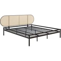 en.casa Metallbett, »Linköping« mit ovalem Kopfteil 180x200 cm Schwarz/Rattanoptik