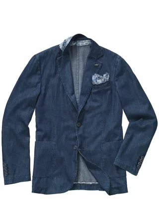BOB Herren Sommer-Denim-Anzugsakko Blau 50 % Baumwolle, 50 % Lyocell