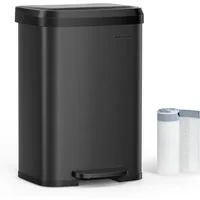 SONGMICS Mülleimer 50 Liter Abfalleimer, Tretmülleimer aus Metall mit Deckel