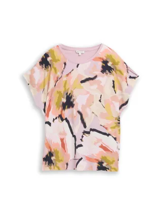 Tom Tailor - T-Shirt im Material-Mix big abstract flower print - Gr. - XS