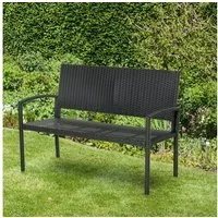 Outsunny Gartenbank für 2 Personen, bis 240 kg Belastbar, Schwarz, 122 x 60 x 85cm (Gartenmöbel, 1-St., Sitzbank), Sitzbank in Rattanoptik, Mit Stahlrahmen