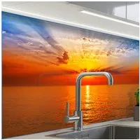KitchenYeah Küchenrückwand selbstklebend Sonnenuntergang - Meer - Himmel - Orange - Horizont - Wa, (1-tlg), Spritzschutz, Küche, Rückwand, Küchenwand, Küchenfront, 80x60 cm