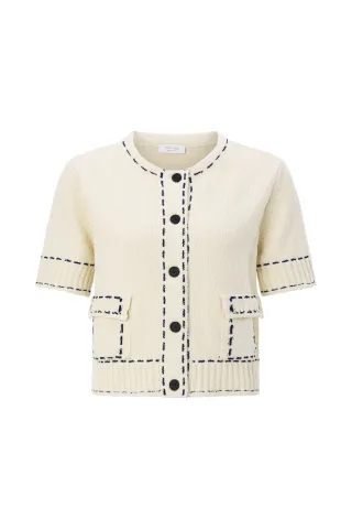 Rich & Royal - CNK Cropped Mango Yarn Cardi pearl white - Gr. - XS