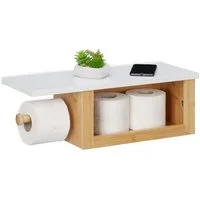 relaxdays Toilettenpapierhalter Bambus Toilettenpapierhalter mit Ablage
