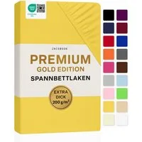 Jacobson Spannbettlaken PREMIUM 200 g/m² Jersey aus 97% Baumwolle & 3% Elasthan, Extra dichtes Bettlaken mit maximalem Halt