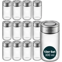 SILBERTHAL Gewürzbehälter 12 x Gewürzglas 300 ml Set, Glas, Edelstahl, (12-tlg., 12er Set), Luftdicht & Mottensicher