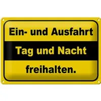 Femer GmbH Metallschild Hinweis 30x20cm Ausfahrt Tag Nacht freihalten, (1 St), gewölbte Oberfläche, abgerundete Ecken, umgeschlagene Kanten