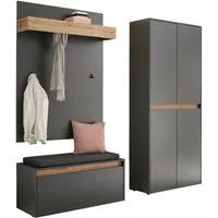 Home affaire Garderoben-Set City/Giron, moderne Garderobe, viel Stauraum, ca. 40 Schuhe, (Set, 3-St), enthält Schuhschrank, Garderobenpaneel & Garderobenbank mit Sitzkissen