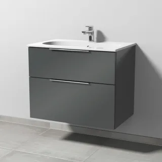 Sanipa 3way Waschtischunterbau zu Geberit Acanto Slim Waschtisch mit 2 Auszügen, Anthrazit-Glanz UF41179