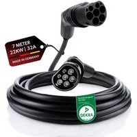 siwitec E-Mobility Ladekabel 3-Phasig 32A - 22KW - Typ 2 Stecker - schwarz, 7 Autoladekabel, (7 cm)