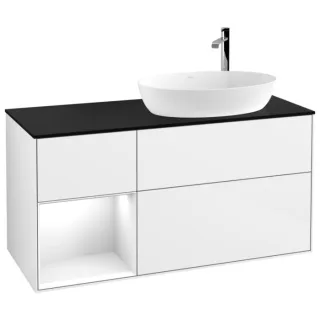 Villeroy und Boch Finion Waschtischunterschrank F922GFGF 120cm, Abdeckplatte black matt, Regale Glossy white lacquer, Glossy white lacquer