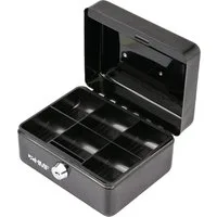 HMF Geldkassette Geldkassette abschließbar, Kasse mit Münzeinsatz, Geldkasse mit 6 Münzfächern 15 x 12 x 8 cm Schwarz