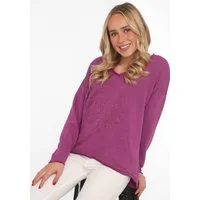 Zwillingsherz Sweatshirt "Positive Mind" ausgefranster V-Ausschnitt, Used Look, Langarm, Schriftzug