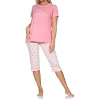Normann Pyjama Normann Damen kurzarm Capri Schlafanzug Pyjama in Tupfen Punkte Optik