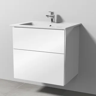Sanipa 3way Keramik-Set Venticello Keramik-Waschtisch und Unterbau mit 2 Auszügen, Weiß-Glanz BS32278