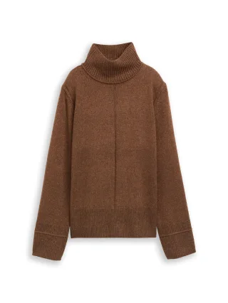 Tom Tailor - Cosy Strickpullover mit Stehkragen mid camel melange - Gr. - XXL
