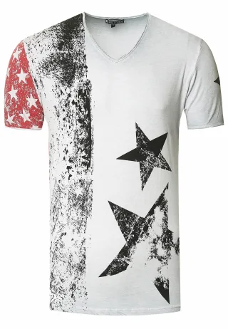 USA T-Shirt Stars and Stripes V-Neck im Used-Look