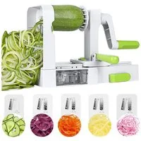 MOPUEA Gemüseschneider Gemüsehobel, Obst- und Gemüsereibe, Multifunktionsreibe mit 5 Klingen, 5 in 1 Käsereibe mit Griff, klappbare Käse- und Gemüseschneider-Reibe