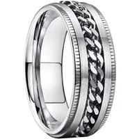 Taffstyle Fingerring Ring Spinner bewegliche Kette Silber Silber Größe 55 (17.5) (Bandring Biker Schmuck Geschenke für Männer Herren), Edelstahl spinning Drehring Partner Fingerring Herrenring