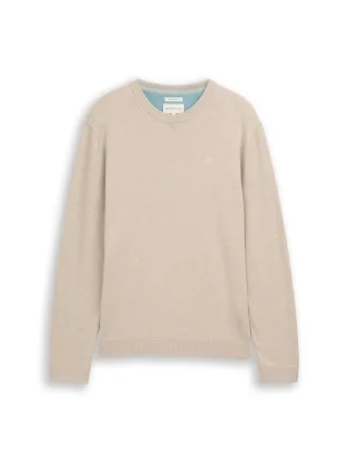 Tom Tailor - Basic Strickpullover aus Baumwolle cashew beige melange - Gr. - XXL