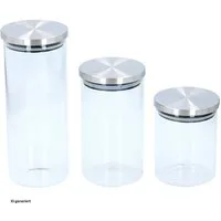 Neuetischkultur Vorratsglas Vorratsgläser Set 3-teilig, Glas, (Set, 3-tlg., 1 Vorratsgläser 3er-Set in verschiedenen Größen mit Deckel), mit Edelstahldeckel