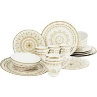 CreaTable Kombiservice Mandala Gold (16-tlg), 4 Personen, Steinzeug, Service, goldene orientalische Motive, 16 Teile, für 4 Personen