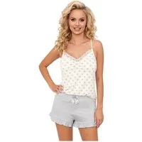 Donna Shorty kurzer Schlafanzug Top mit Punkte-Druck und passende Basic-Shorts (Set, 2 tlg., 1 Stück) weiche Viskose, Made in Europa