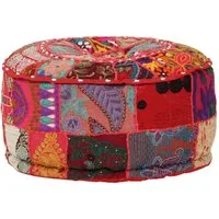 vidaXL Polsterhocker Patchwork Sitzpouf Rund Baumwolle Handgefertigt 40x20 cm Rot (1 St)