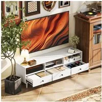 HOMCOM TV-Board TV Schrank mit Schubladen, 3 offenen Fächern (140 cm lang TV Kommode, 1 St., TV Lowboard mit Kabelmanagement), Fernsehtisch für Wohnzimmer Weiß 140 x 34 x 45 cm