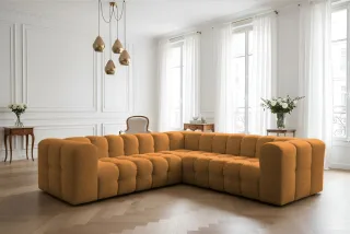 Ecksofa Designersofa SOLVIE XS in Stoff Moly Orange Seite Universal