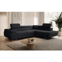 thematys Ecksofa ASTON mit Schlaffunktion & Bettkasten – Cordstoff TILIA, - mit 3 verstellbaren Kopfstützen, – L-Form 273×203 cm – Schlafsofa mit Auszug