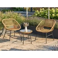 Beautysofa Gartenlounge-Set MALIKA Balkonmöbel, (Stahlgestell pulverbeschichtet, Polyrattan-Optik, 3-tlg., 2 Gartensessel + 1 Couchtisch), gehärtete Glasplatte 5 mm, wetterbeständig, stabil