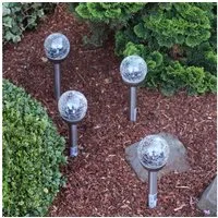 BUVTEC LED Solarleuchte LED-Solar-Stäbe mit Kugel 4-er Set 39 x 8 cm, silber Glaskugellampe