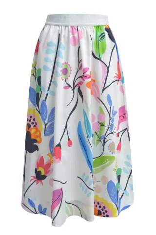 Milano Italy - midi skirt elastic wb offwhite print - Gr. - 44