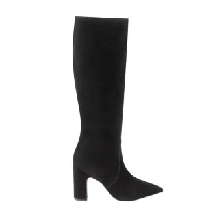 I Saw It First - Kniehohe Stiefel für Damen, Wildleder, Blockabsatz (Schwarz)