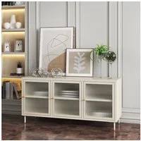 en.casa TV-Schrank »Lindau« mit 3 Glastüren Stahl 120 x 40 x 59 cm Cremeweiß