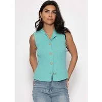 SASSYCLASSY Stricktop Strick Top mit Muschelknöpfen für Damen Ärmelloses Top mit Rundhalsausschnitt und Lochstrick Details